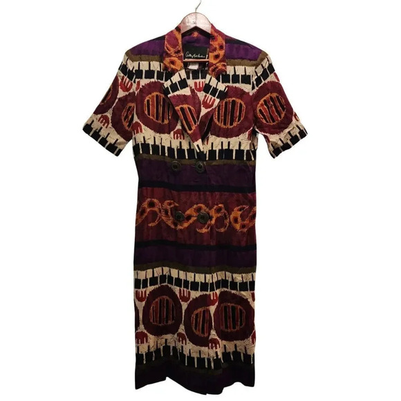 Anthony Mark Hankins Vtg Multicolor Short Sleeve Midi Grannycore Dress Sz 8M - Picture 2 of 11